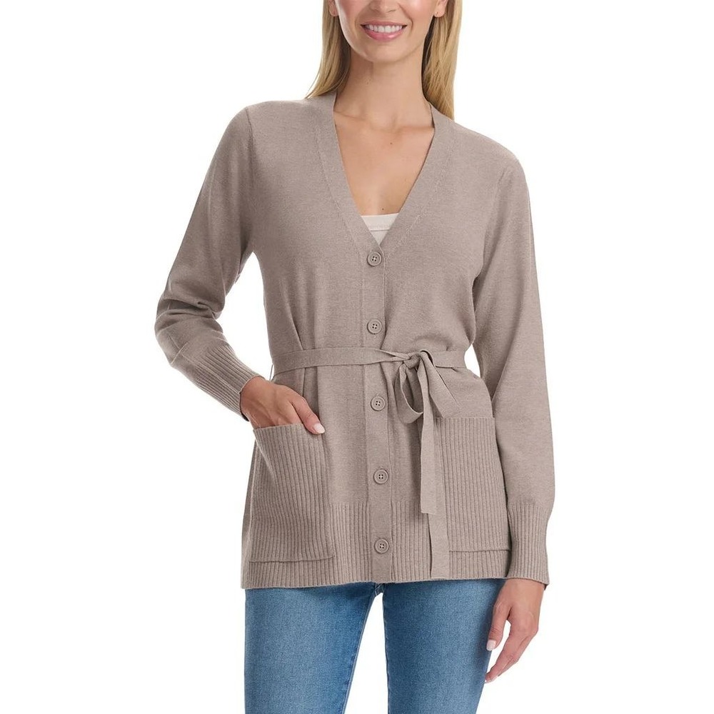 SPLENDID Belted Cardigan Sweater Size M Taupe Tan Neutral Brown Button Front NWT